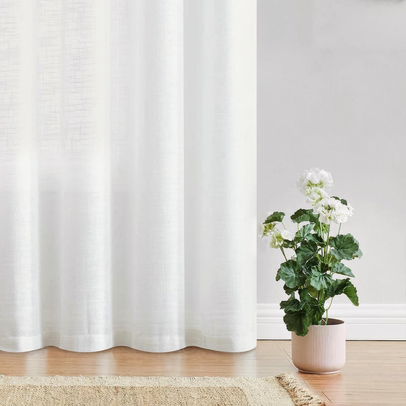 FMFUNCTEX Sliding Door Curtains White Linen Sheer Curtains 84" Living Room 100" Width Extra Wide Patio Glass Door Panel Room Divider Bedroom Drapes Large Semi Sheer Window Panels Grommet Top 1 Panel - Image 4